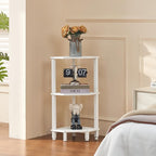 YUFAM 3-Tier Corner Shelf with Sturdy 5-Leg Base, Wooden Corner Bookshelf for Small Spaces, Small Corner Table for Living Room, Bedroom, Office, White