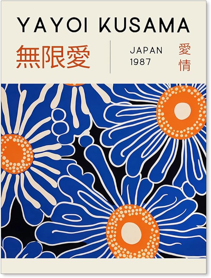 Yayoi Kusama Print Vintage Japanese Wall Art Abstract Yayoi Kusama Poster Minimalist Painting Art Exhibition Suitable for Japanese Bedroom,Living Room Office Decor 12x16in Unframed