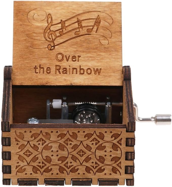 Huntmic Wooden Hand Crank Rainbow Music Box, Classic Vintage Wood Handmade Over the Rainbow Musical Boxes Best Gift for Kids,Friends (Over the Rainbow)