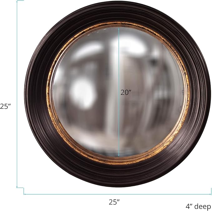 Howard Elliot Rex Convex Wall Mirror, Round Hanging Accent Wall Mirror with Mottled Gold Leaf, Brown Circle Mirror Wooden Frame, Rustic Decorative Mirror for Bedroom, Entryway, Farmhouse - 25 Inch