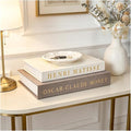 Decorative Books for Home Decor, Coffee Table Decor with Linen White Books Stack Bookshelf, Fake Book Double as Libros Decorativos and Photo Storage (3 Piece Set with Tray)
