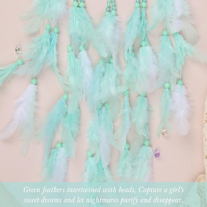 Pretty Jolly Dreamy Girls Butterfly Dream Catcher Wall Decor Fairy Green Feather Baby Dreamcatcher Handmade Home Décor Wall Hanging for Nursery Bedroom Girls Birthday Gift