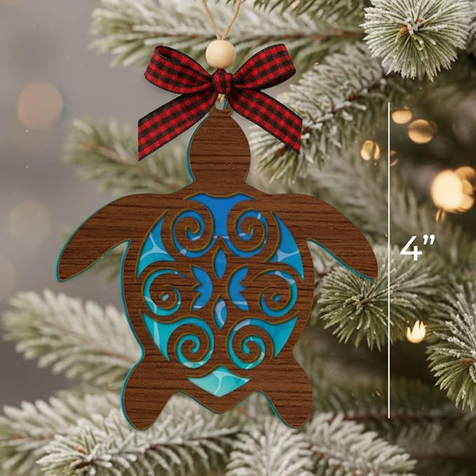 Turtle Christmas Ornaments 2025, Unique Turtle Xmas Gifts for Neighbors, Friends, Family, Turtle Gifts for Women, 3D Effect Flat Ornaments and 2 Layer