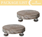 Romadedi Farmhouse Wood Riser for Display - Set of 2 Rustic Decor Mini Wooden Pedestal Stand Decorative Round Tray for Home Table Bathroom Counter Shelf Kitchen, Whitewashed