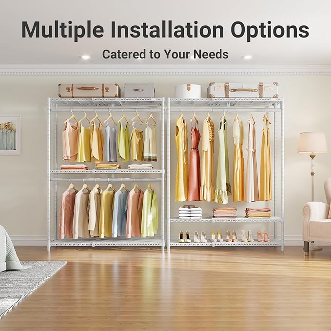 VIPEK X1 Plus Expandable Reach-in Closet Adjustable from 2'8" to 4'6" with Adjustable Shelves and Hanger Rods Clothes Rack Heavy Duty, Metal Clothing Racks Portable Walk-in Closet, White