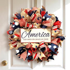 Patriotic Wreaths for Front Door, 250 Anniversary Decorations 4th of July Decorations Outdoor, Handcrafted Memorial Day Wreaths, Festival Celebration USA Flag Printed Wreath (A)