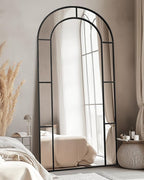 Antok 78" x 38" Full Length Mirror, Floor Mirror Arched Window Decorative Mirror, Metal Framed Decor Farmhouse Floor Mirrors Art Pane Mirrors Wall Decor for Bedroom, Living Room, Entryway Bronwn