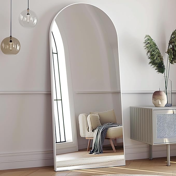 Prywot Arched Full Length Mirror, 70"x26" Free Standing Floor Mirror, Modern Full Body Mirrors with Stand, Wall Mirrors with Aluminum Alloy Frame for Bedroom,Living Room, White