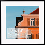Rempry 18x18 Picture Frame, Display Pictures 14x14 with Mat or 18x18 Without Mat, Wall Hanging or Tabletop Square Photo Frame, Black, 1 Pack