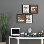 DSHFG Motivational Inspirational Office Wall Art Decor Prints Set of 4, Black Motivational Wall Decor Trendy Retro Posters for Office Home Decor, 8x10 Unframed (Brown)