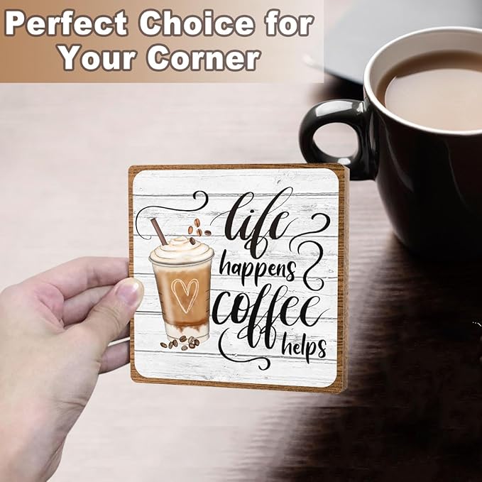 Coffee Lover Gifts for Women Men, Funny Coffee Bar Accessories, Table Decorations Supplies, Desk Shelf Cubicles for Bar Decoration Plaque Gifts