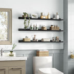 HOOBRO Floating Shelves, Wall Shelf Set of 3, 47.2 Inches Hanging Shelf with Raised Edge and Invisible Brackets, for Bathroom, Bedroom, Kitchen, Office, Living Room Decor, Black BK92BJ01