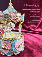 Carousel Music Box Figurine, Blue/Pink Enamel, Heart & Rose Golden Details, Ideal Home Decor & Gift Giving
