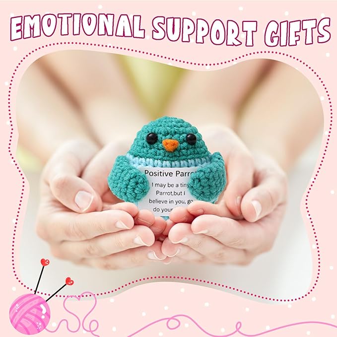 Inspirational Handmade Crochet Parrot, Positive Emotional Support Parrot, Valentine's Day Gift, Birthday Thanksgiving Basket Gift for Home Decorations