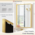 Keonjinn Gold Bathroom Mirror 48 x 36 Inch, Brushed Gold Metal Framed Mirror, Rectangular Square Corner Large Vanity Mirrors for Wall, Oversized Rectangle Mirrors for Over Sink