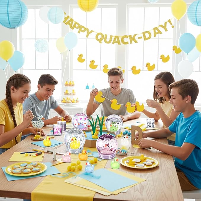 12 Sets DIY Duck Snow Globe Kit for Kids, 12 Globe Bottles, Glow in The Dark Duck Figurines, Glitter Sequins & Mini Hot Glue Gun, Summer Fun Craft Activity Set, Birthday Party Favor Gift