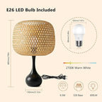 ONEWISH Touch Bedside Lamp for Bedroom, 3-Way Dimmable Table Lamps for Nightstand, Handwoven Bamboo Shade Desk Lamp for Living Room, Home Office