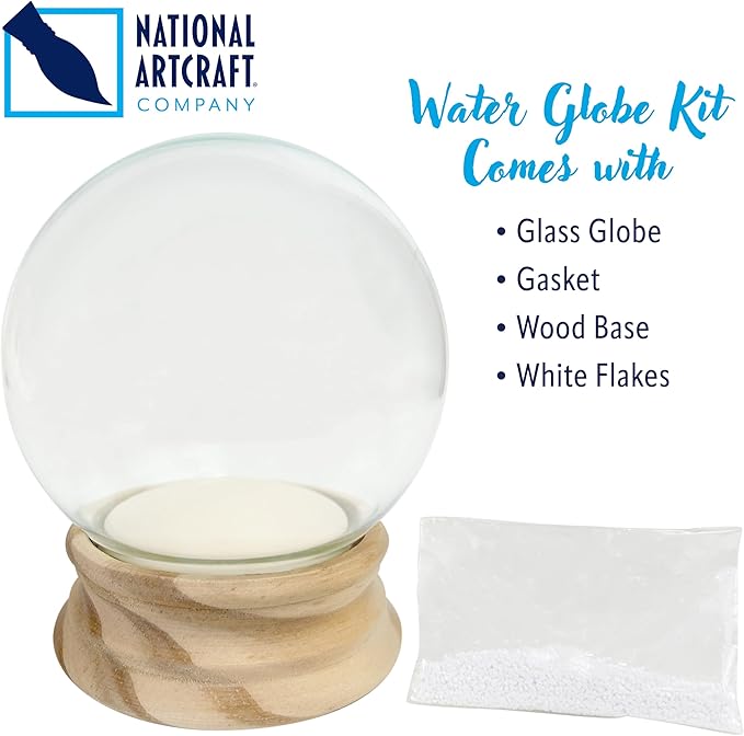 National Artcraft 4" Diameter Snow Globe | Water Globe | with Unfinished Birch Wood Base | Rubber Seal | Snow Flakes - Neck Opening is 2-9/16" - (1/Pkg)