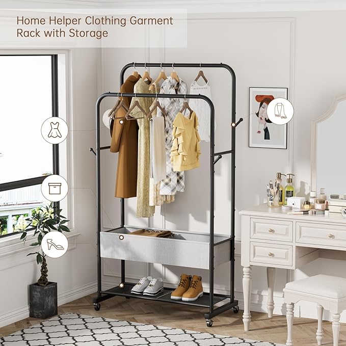 Clothes Garment Coat Rack Drying Clothing Racks Metal Freestanding for Hanging Clothes Portable Closet for Laundry Bedroom Black