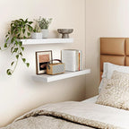 Fixwal White Shelves, 22" Long Floating Shelves for Living Room, Bedroom, Bathroom and Kitchen, Wall Mounted Shelves for Storage, Books, Room Decor Set of 2