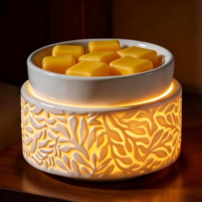 Electric Wax Melt Warmer with Warm Light, 3-in-1 Ceramic Candle Warmer Large Dish Scented Wax Melter Essential Oil Burner for Home Aromatherapy, White