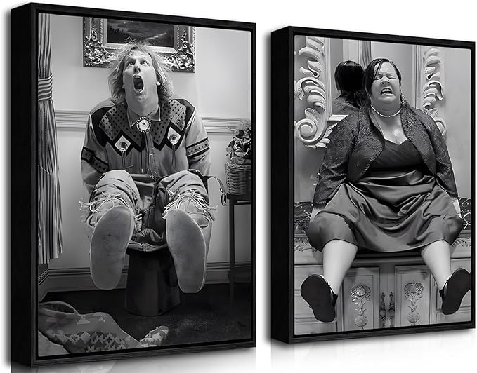 Funny Wall Art Set of 2 - Black Floating Frame Black and White Vintage Humor Bathroom Wall Decor, Dumb And Dumber Movie Posters Art, Bathroom Decor Canvas Wall Art 12x16 in