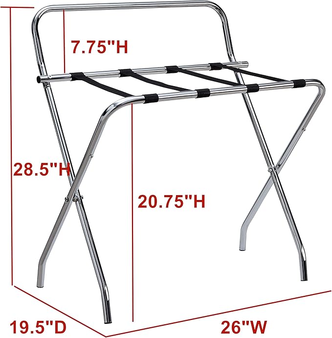 Kings Brand Furniture - Metal Foldable Luggage Rack, Suitcase Stand with Back, Perfect for Guest Room, Bedroom Hotel, Chrome/Black