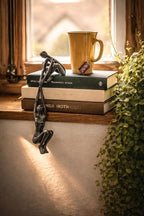 Industrial Abstract Cast Iron Art Sculpture Couple - Man Lifting Woman from Ledge - Modern Love Gift for Couples Cast Iron Shelf Decor for Home, Farmhouse, Bedroom, Living Room