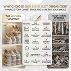 14 Pack Shoe Slot Organizer, Double Layer Space Saver, 3 Levels Adjustable, Durable and Stackable Shoe Holder for Sneakers Heels and Flat.