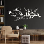 ESTART Metal Birds Wall Art, Metal Vivid Birds on Branch Silhouette Wall Decor White Leaves with Bird Outdoor Hanging Wall Sculpture for Home Living room Bedroom Balcony Garden (White, Small)