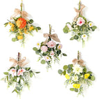 Artificial Teardrop Wreath, 17inch Decorative Swag with Flower and Eucalyptus Leaves, Hanging Simulation Flowers Bouquet, Spring Summer Wall Swag for Wedding Arch Wall Decor(#5)