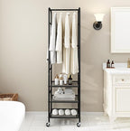 Small Clothes Rack with 3 Shelves, 72 Inches Tall Coat Garment Rack with Wheels, Display Clothing Racks for Hanging Clothes for Entryway, Hallway, Bedroom, Office, Living Room, Black