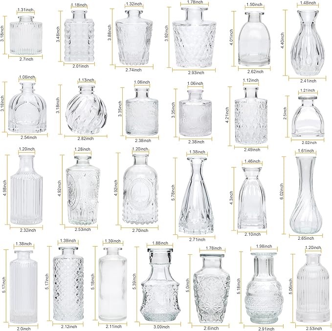 Brajttt Glass Bud Vase Set of 32 pcs,Bud Vases in Bulk,Small Vases for Centerpieces, Mini Flower Vase Bulk for Rustic Wedding Home Table Decorations
