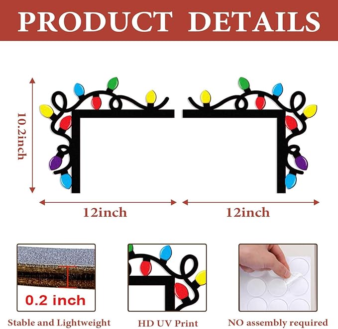 Pigort Christmas Door Toppers Christmas Door/Window Coner Decorations Christma Light Windows Walls DIY Craft for Party Ornament