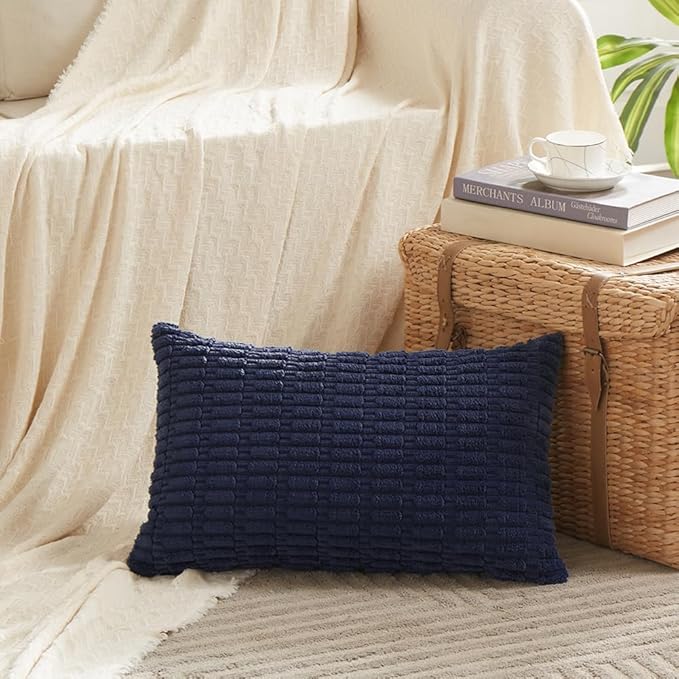 Fancy Homi 4 Packs Decorative Throw Pillow Covers for Living Room Couch Bed, Modern Farmhouse Boho Home Décor Accent Cushion Case, 24" x 14", Navy Blue