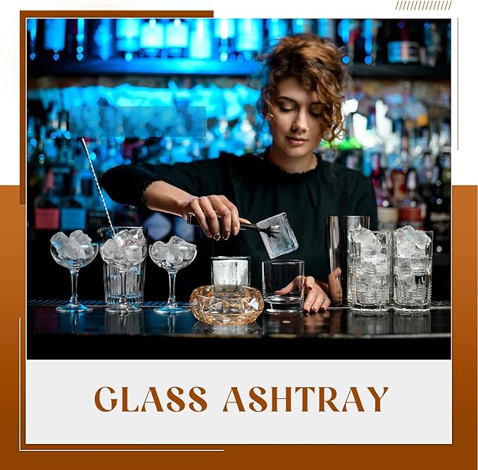 Timgle Glass Ashtray 4 Packs Round Crystal Ash Tray Clear Ashtrays for Home Portable Heavy Duty Decorative Office Patio Indoor Outdoor(Amber)