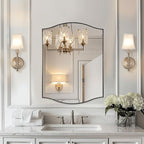 ANDY STAR Scalloped Bathroom Mirror，24"x32" Brushed Nickel Rectangle Wall Mirror with Curved Edge Stainless Steel Metal Frame, Silver Vanity Wall-Mounted Mirror for Bathroom, Entryway