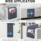 Couch Armrest Remote Control Holder, Polar Fleece Couch Caddy Gifts for Seniors, Non-slip Bed Caddy Tv Remote Holder with 5 Pockets for Key Glasses Phone Magazine Holders
