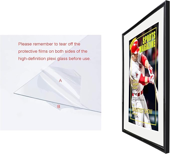 2 Packs Sports Magazine Frame Fits Measuring 8.5 x 11.25 Inch Magazine Display Frame with White Core Matting and Installed Hangers for Wall Hanging