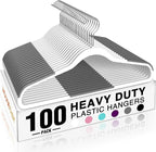 HOUSE DAY Heavy Duty Plastic Hangers 100 Pack, Clothes Hangers with Non-Slip Rubber Pads - 0.2 Inch Thin Space Saving Coat Hanger for Closet Organizer, 360° Swivel Hook for Shirts, Pants, Suit (White)