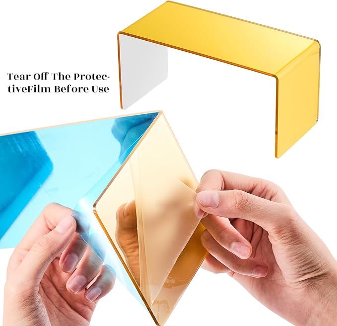 Chuangdi 2 Sets Acrylic Display Risers, Product Stand, Jewelry Display Riser Shelf Showcase Fixtures for Dessert Cupcake Candy Figure Treat Action Showcase (Gold,Large Set)