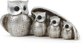 Cute Silver Family of Four owl Figurines Home Décor Sculpture with Three Baby Owls Décor for Shelf Gifts Decoration for Birds Lovers Home,Office, Bookself
