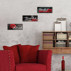 Hillban 3 Pieces Rose Wooden Wall Decor Rose Bathroom Decor Thankful Grateful Blessed Accessories Inspirational Wall Art Signs for Living Room Kitchen Wedding(16 x 6 Inch,Red)
