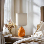 Dawnwake 18.5" Table Lamp Set of 2 for Living Room Bedroom, Bedside Lamps for Night Stands, Desk Nightstand Lamp Dimmable, Modern Linen Cream Ceramic Lamps (Orange)