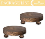 Romadedi Farmhouse Wood Riser for Display- 2 pcs Rustic Decor Mini Wooden Pedestal Decorative Round Tray for Home Table Bathroom Counter Shelf Kitchen, Brown