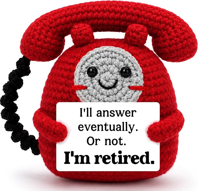 Belatelove Funny Retirement Gift for Men Women, Handmade Crochet Telephone Doll, Humorous Retirement Gift for Dad Mom Friend Coworker Boss, Cute Office Desk Decor for Newly Retired