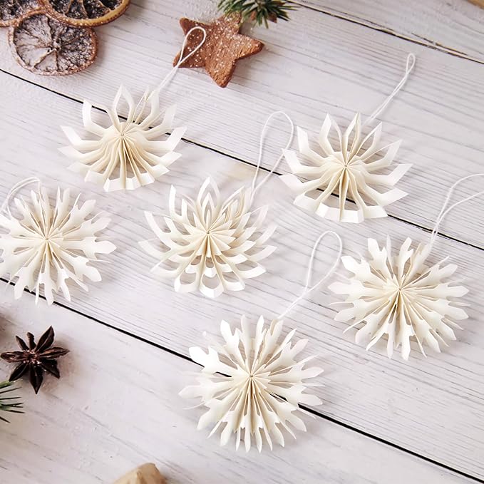 EASY JOY 9Pcs Christmas Hanging Decorations-White Snowflakes Ornaments 3D Christmas Winter Decorations Pure White Hanging Snowflake Decoration for Christmas Tree Garland Winter Home Window Room