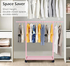 MISSLO Small Garment Racks for Hanging Clothes Rack Mini Kids Clothing Rack Rolling Dress up Storage for Toddler, Baby, Little Girl, Children, Adult(Pink)