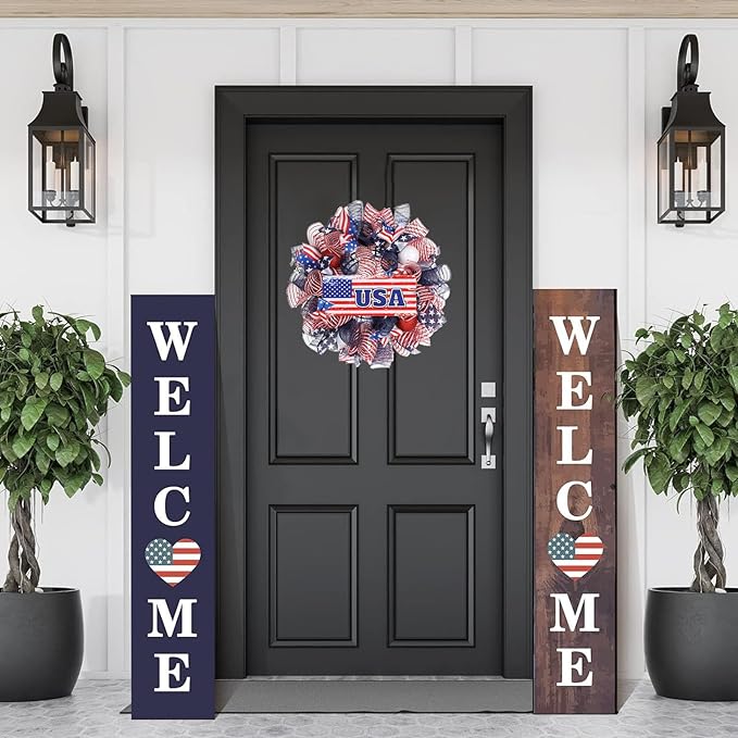 Patriotic Wreath for Front Door Red White Blue Wreath 4th of July Wreaths for Door Wall Memorial Day Decor Independence Day Hanging Decoration for Outside Home Farmhouse Holiday (USA)