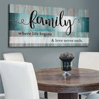 Teal Wall Art Family Sign Wall Decor Inspirational Quotes Canvas Prints Pictures Teal Kitchen Decor Dining Room Artwork 24x48 Large Rustic Farmhouse Family Painting Bedroom Living Room Home Decoration
